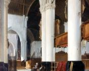 巴斯勒莫斯 约翰内斯 范 霍夫 : Kerkinterieur met figuren